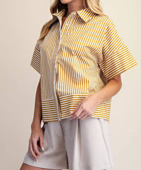 Glam - Neck Band Short Sleeve Button Down Top