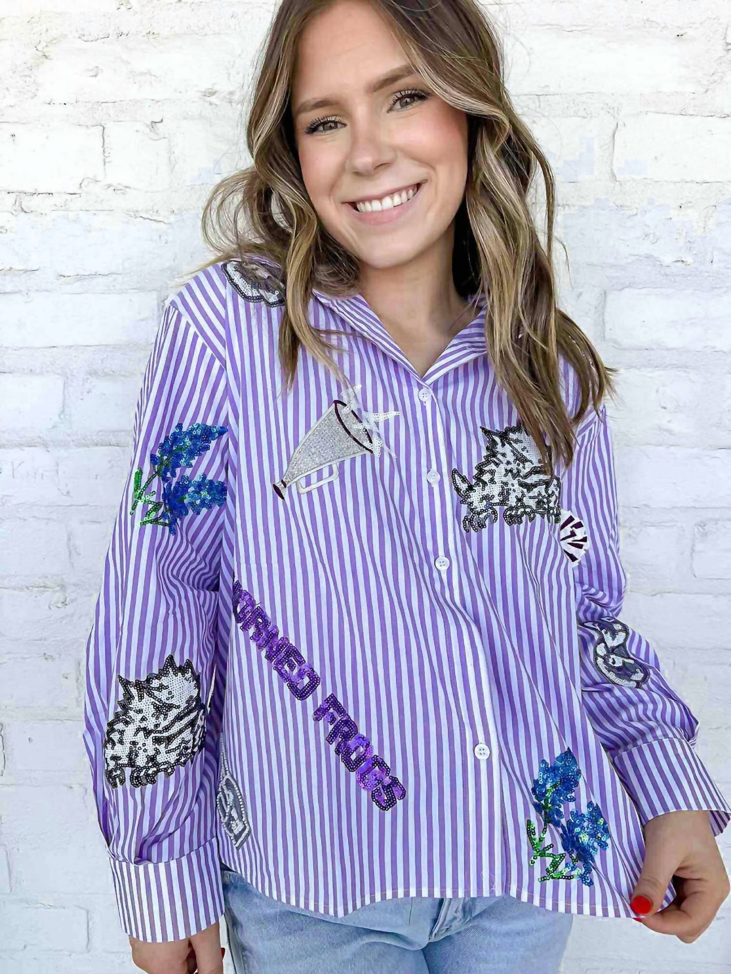 Queen Of Sparkles - Tcu Mini Icon Striped Button Down