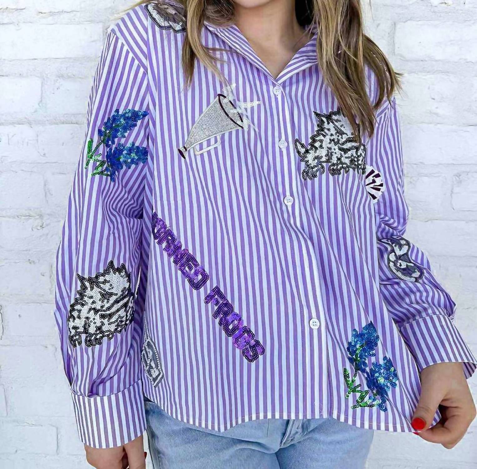 Queen Of Sparkles - Tcu Mini Icon Striped Button Down