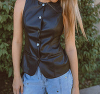 Mustard Seed Bedford Ave Vegan Leather Vest in black - women's jacket - detail view