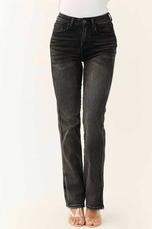 Risen - High Rise Straight Jeans With Side Slit