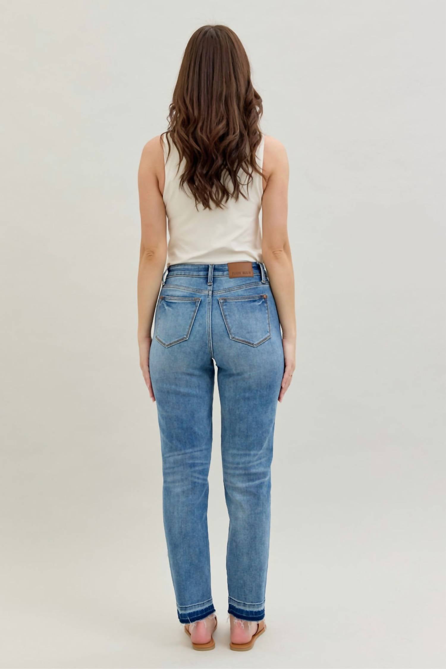 Judy Blue Midrise Magic Hem Release Jean in med wash - women's jeans - view 4