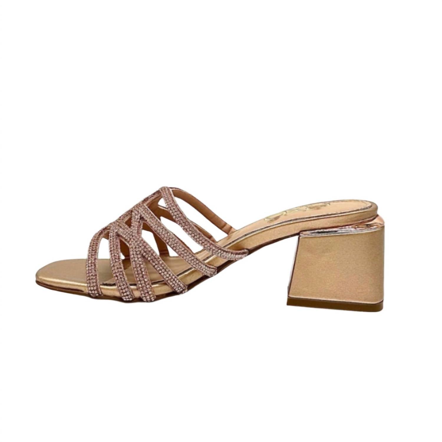 Exe Women's Carmen Block Heeled Evening Sandal in champagne - women's heels - detail view