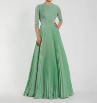 Mac Duggal - Pleated Shimmering 3/4 Sleeve Ball Gown