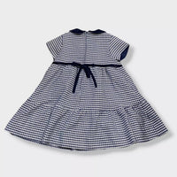 Florence Eiseman Girl's Houndstooth Dress With Flower Belt Detail in navy white - kids' dress - detail view