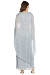 R&M Richards - Metallic Chiffon Long Dress With Sheer Cape