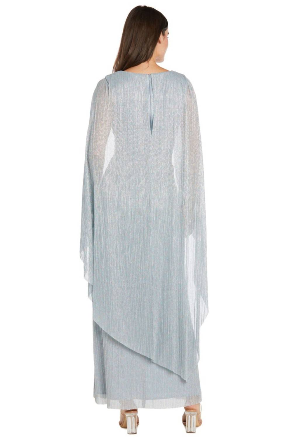 R&M Richards - Metallic Chiffon Long Dress With Sheer Cape