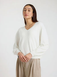 Brodie Cashmere Matilda V-neck Cashmere Jumper in antique white - women's sweater - alternate view