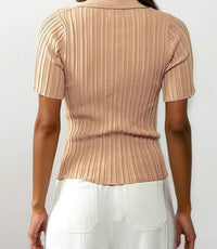 Urban Daizy - Rib Knit Wing Collar Short Sleeve Top