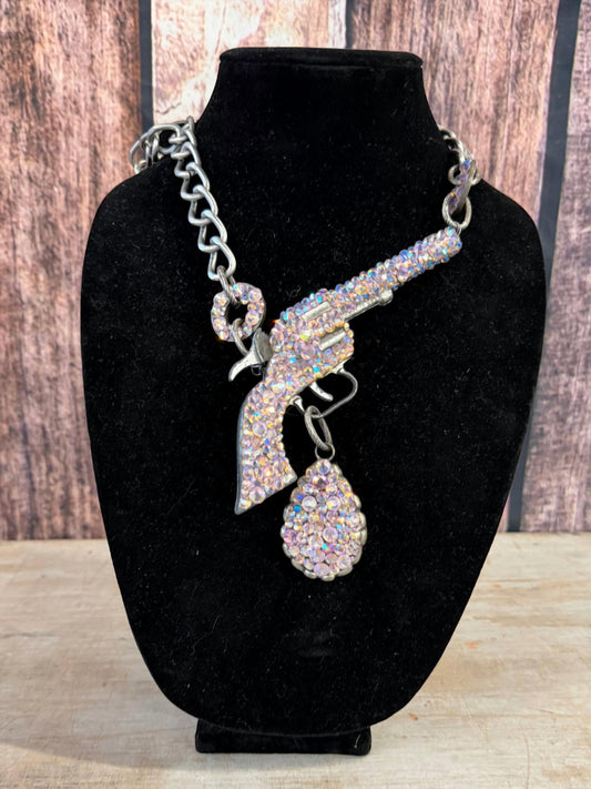 Art By Amy Labbe - Women's Single Crystal Gun Necklace