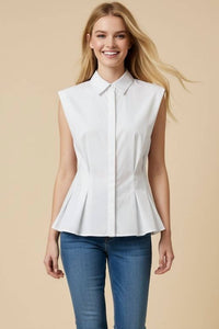Pinch - Sleeveless Peplum Button Down Shirt