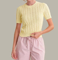 525 America - Arden Pointelle Puff Sleeve Pullover Sweater