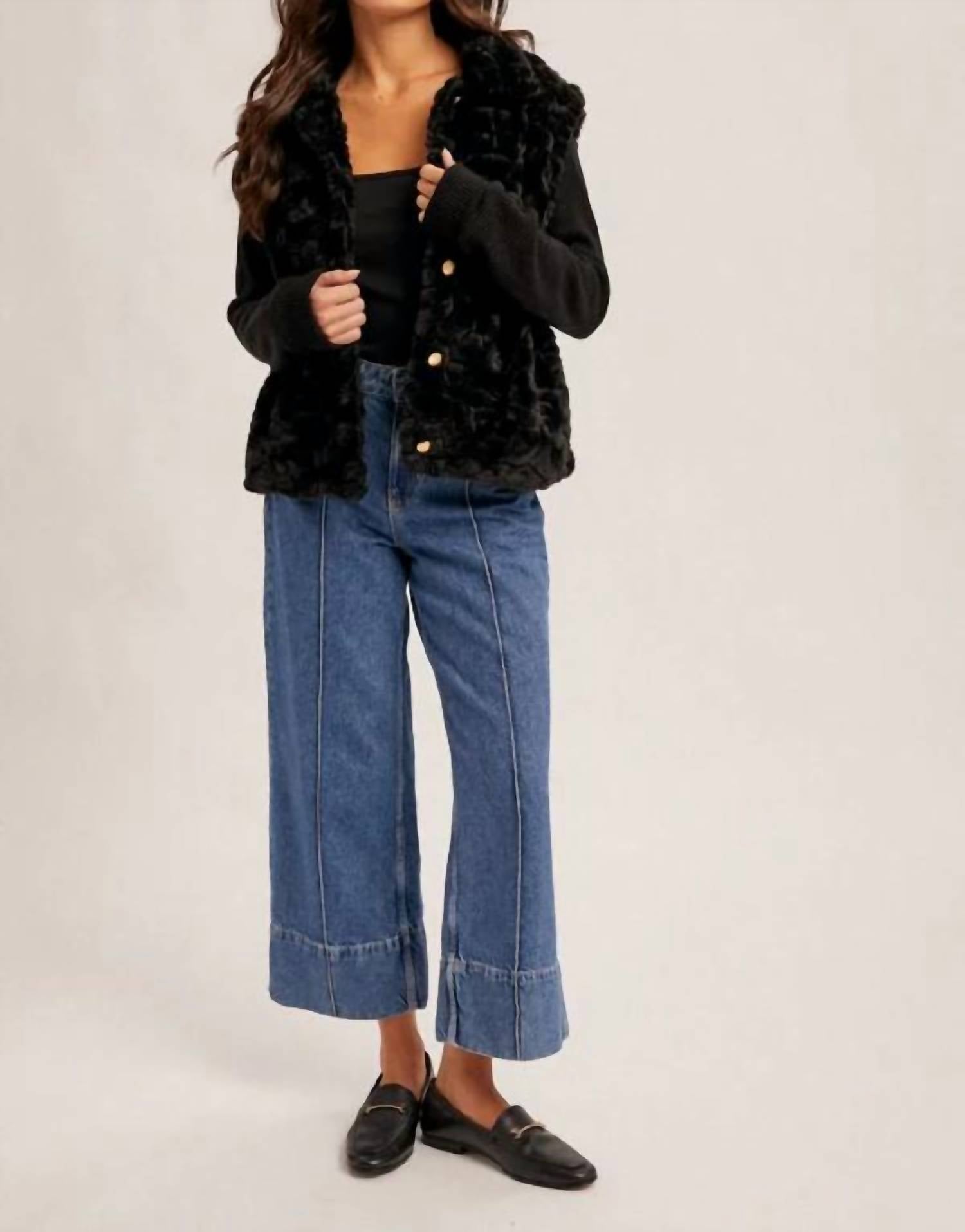 Hem & Thread - Knit Sleeve Fur Jacket