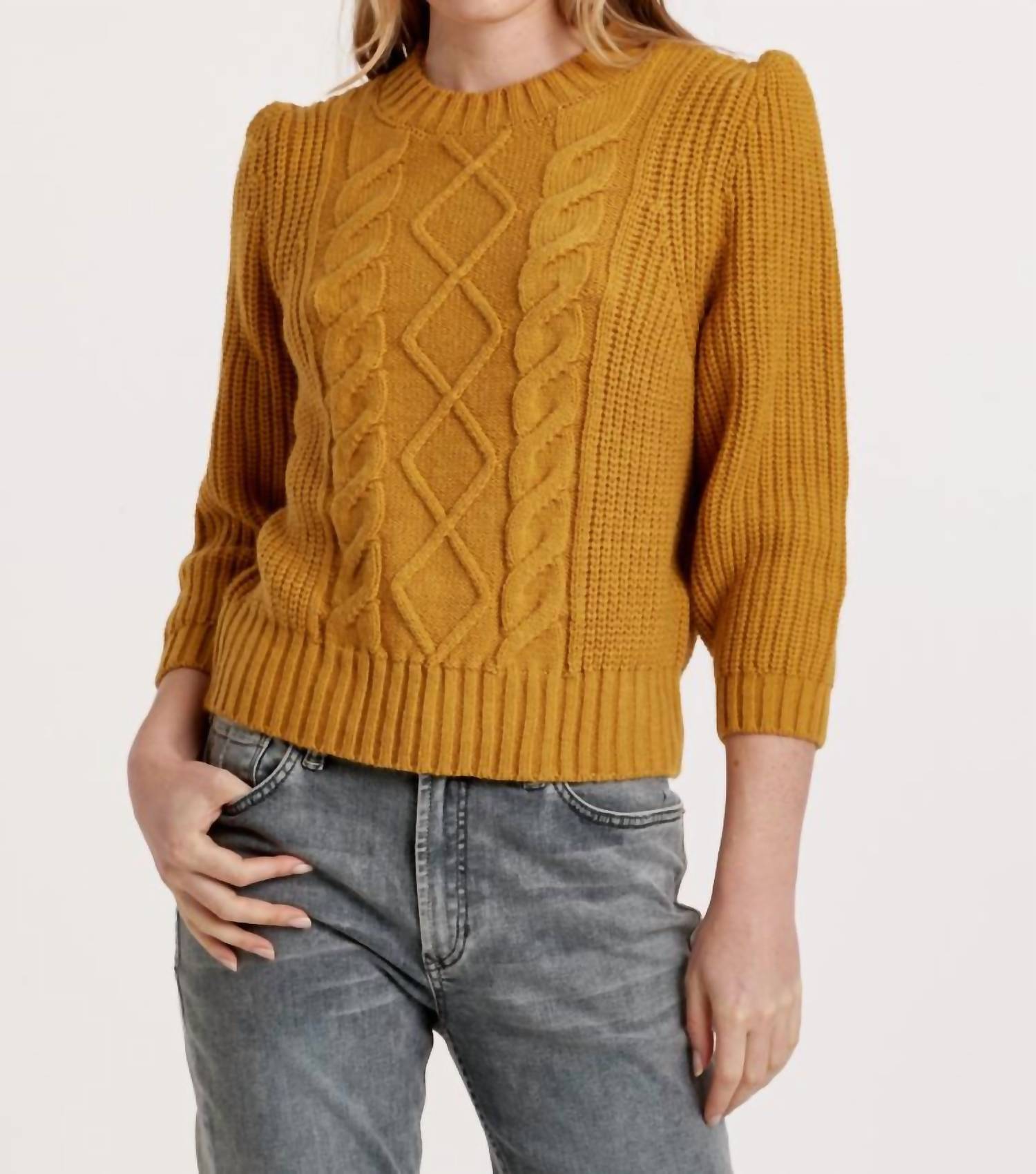 Another Love - Cable Knit Three Quarter Sleeve Sweater