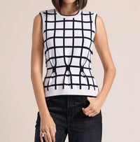 Minnie Rose - Windowpane Pleat Top