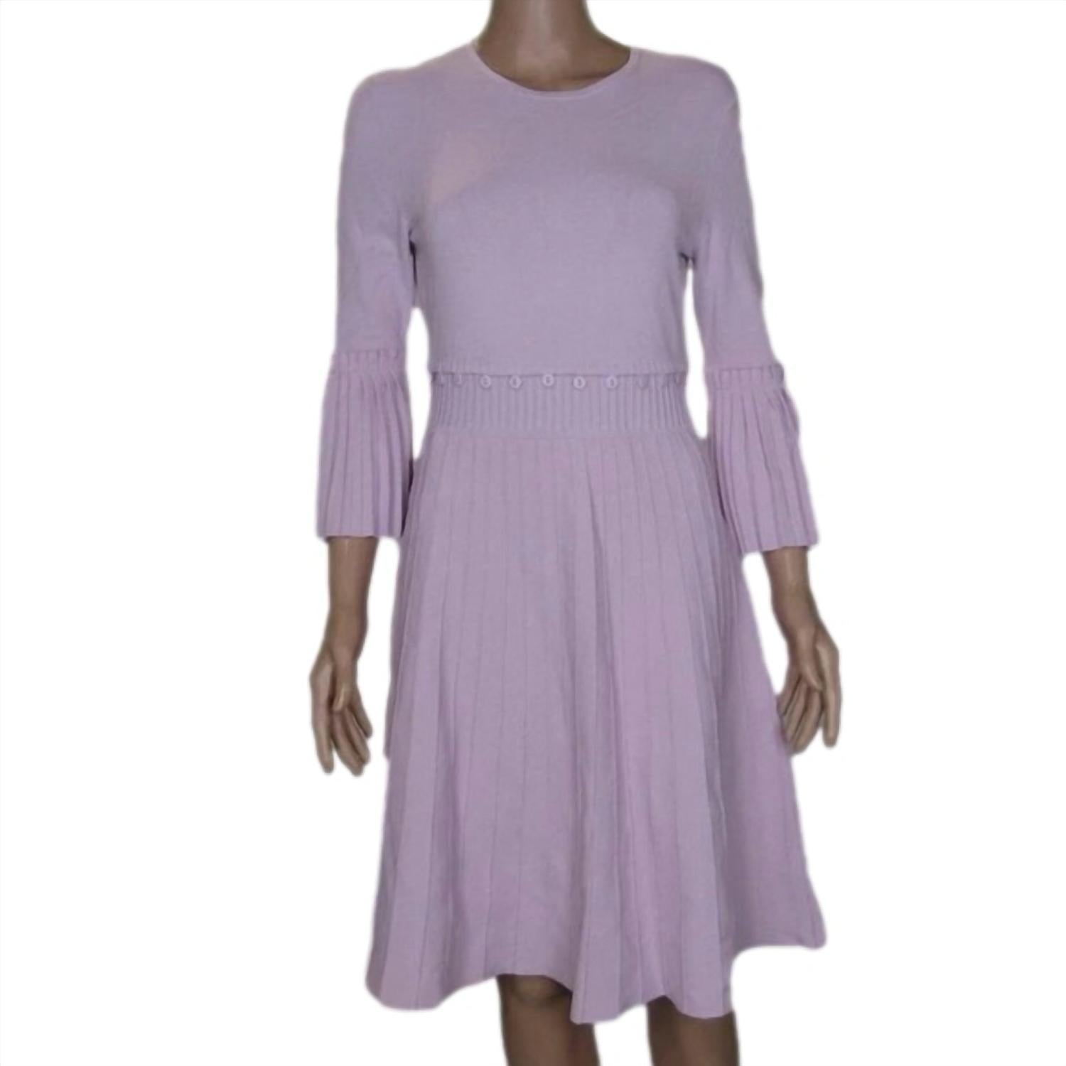 Lela Rose - Women's Pleated Long Sleeve Fit & Flare Dress