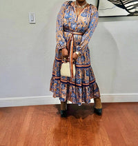 current air Split VNeck A line Floral Print Dress in brown multi - women's dress