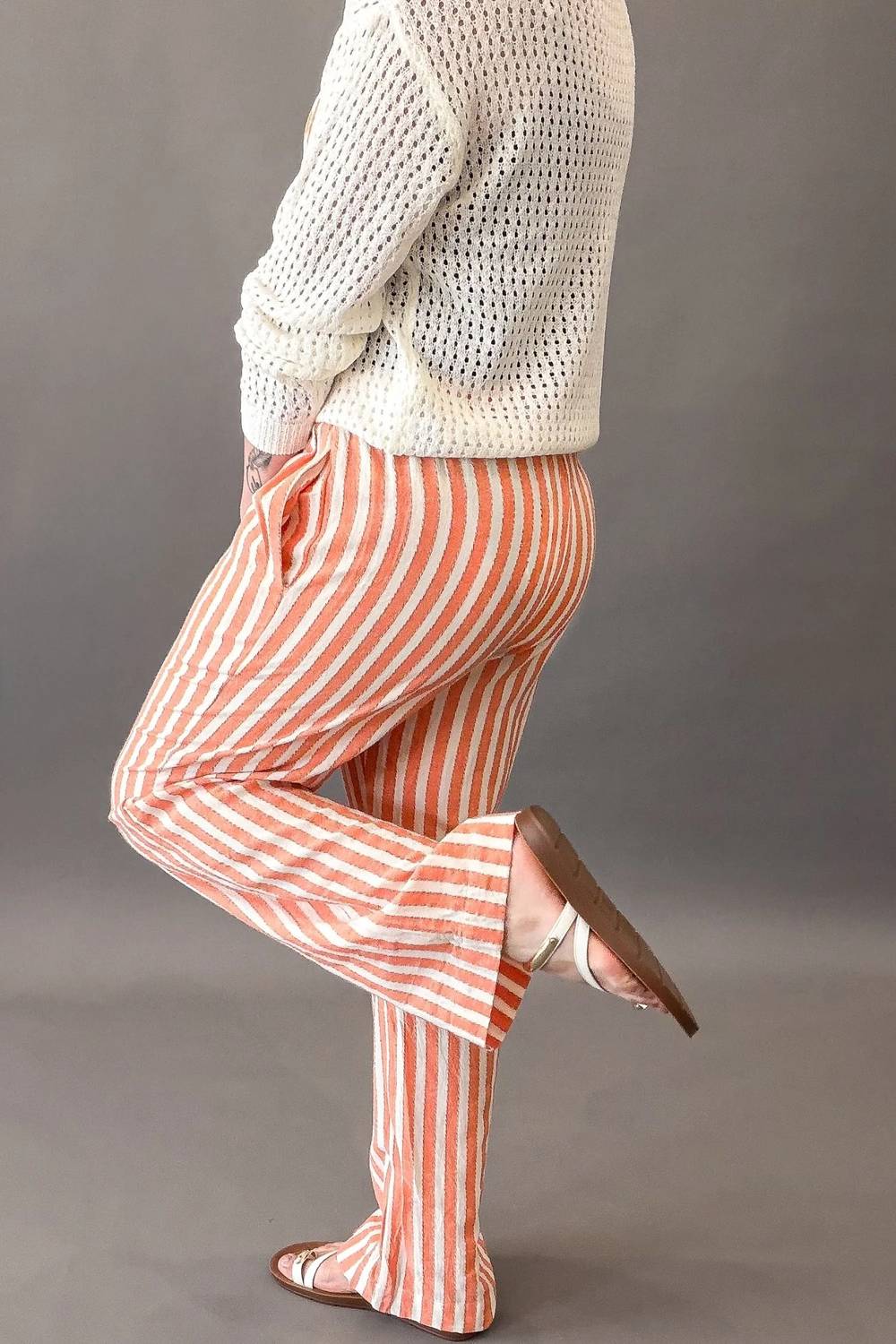 Cozy Co. - Striped Wide Leg Elastic Waistband Pants
