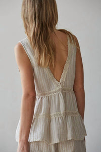 By Together - Striped Plunged V-neck Sleeveless Top