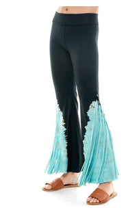 T-PARTY Tie Dye Fringed Yoga Pants in turquoise - women's pants - detail view