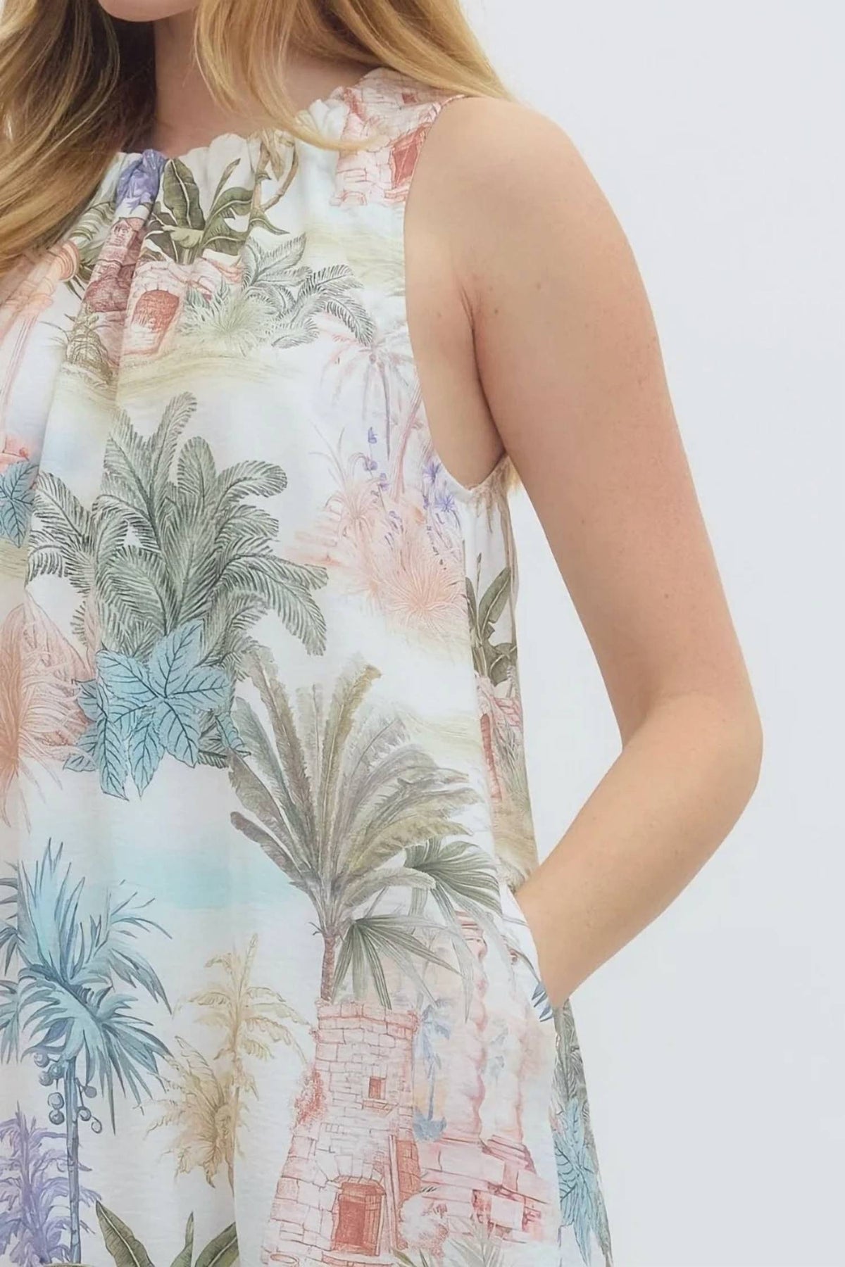 Entro - Island Escape Halter Self-Tie Neckline Midi Dress