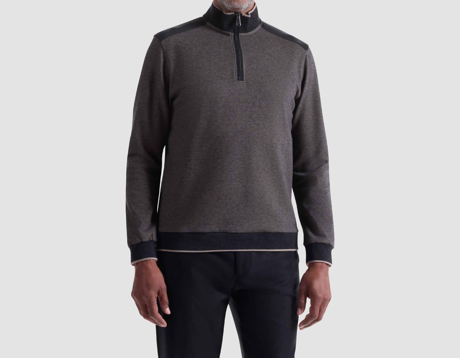 Bugatchi Uomo Diagonal Stripe Melange Quarter Zip Sweater in taupe - men's sweater