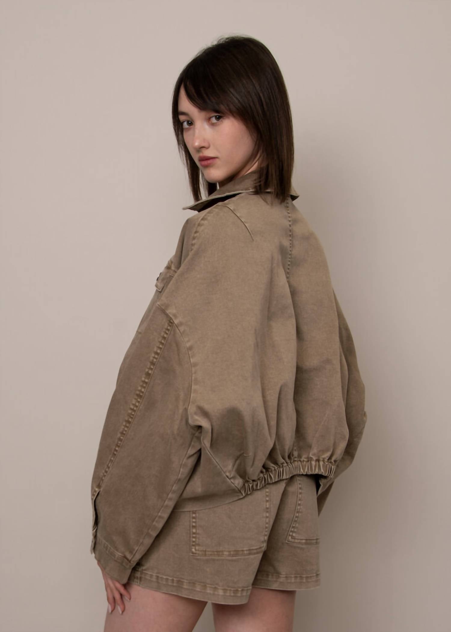 Rd Style - Rumi Stretch Twill Long Sleeve Button Up Bubble Jacket