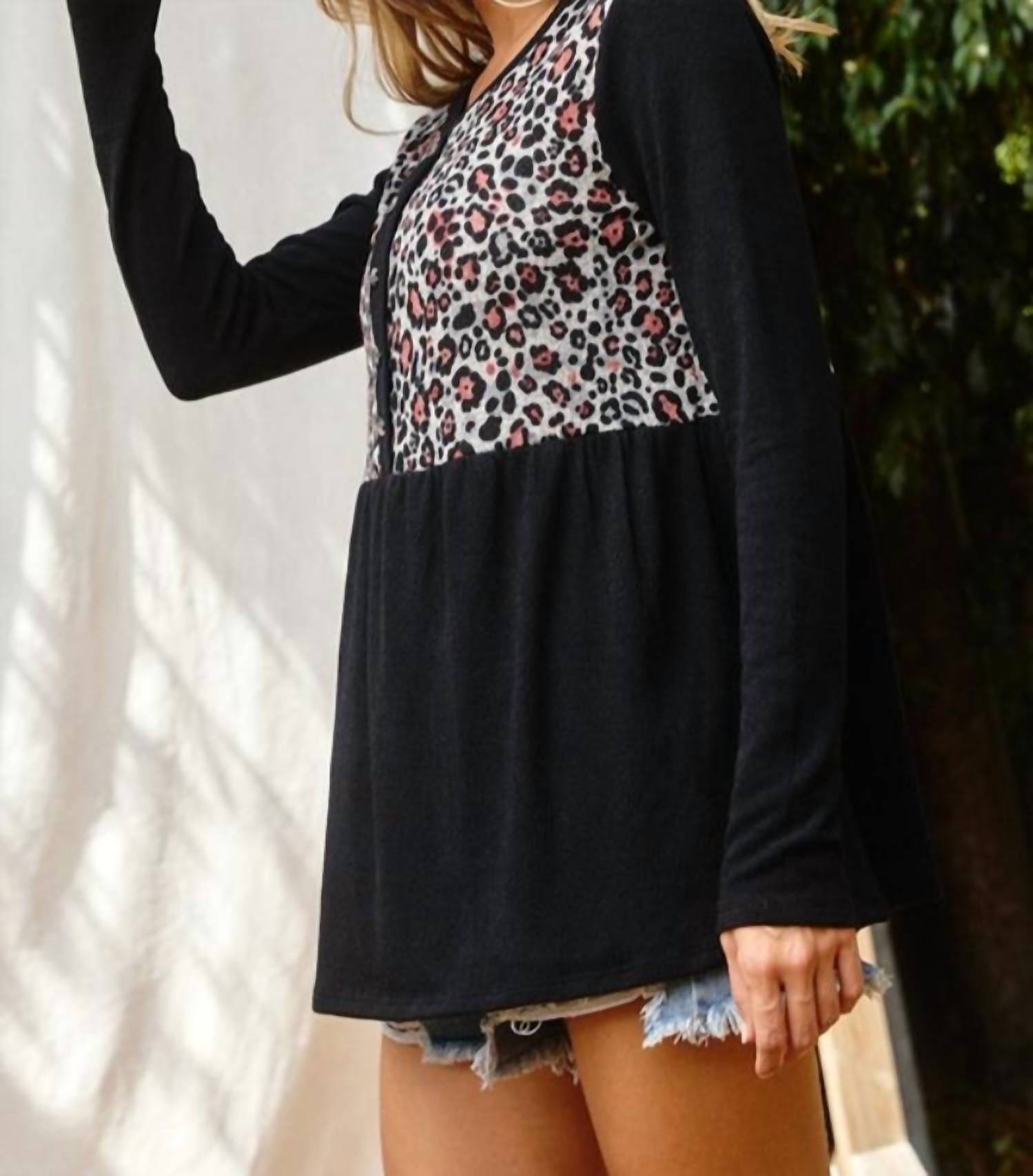 Ces Femme - Animal Print Button Detail Top
