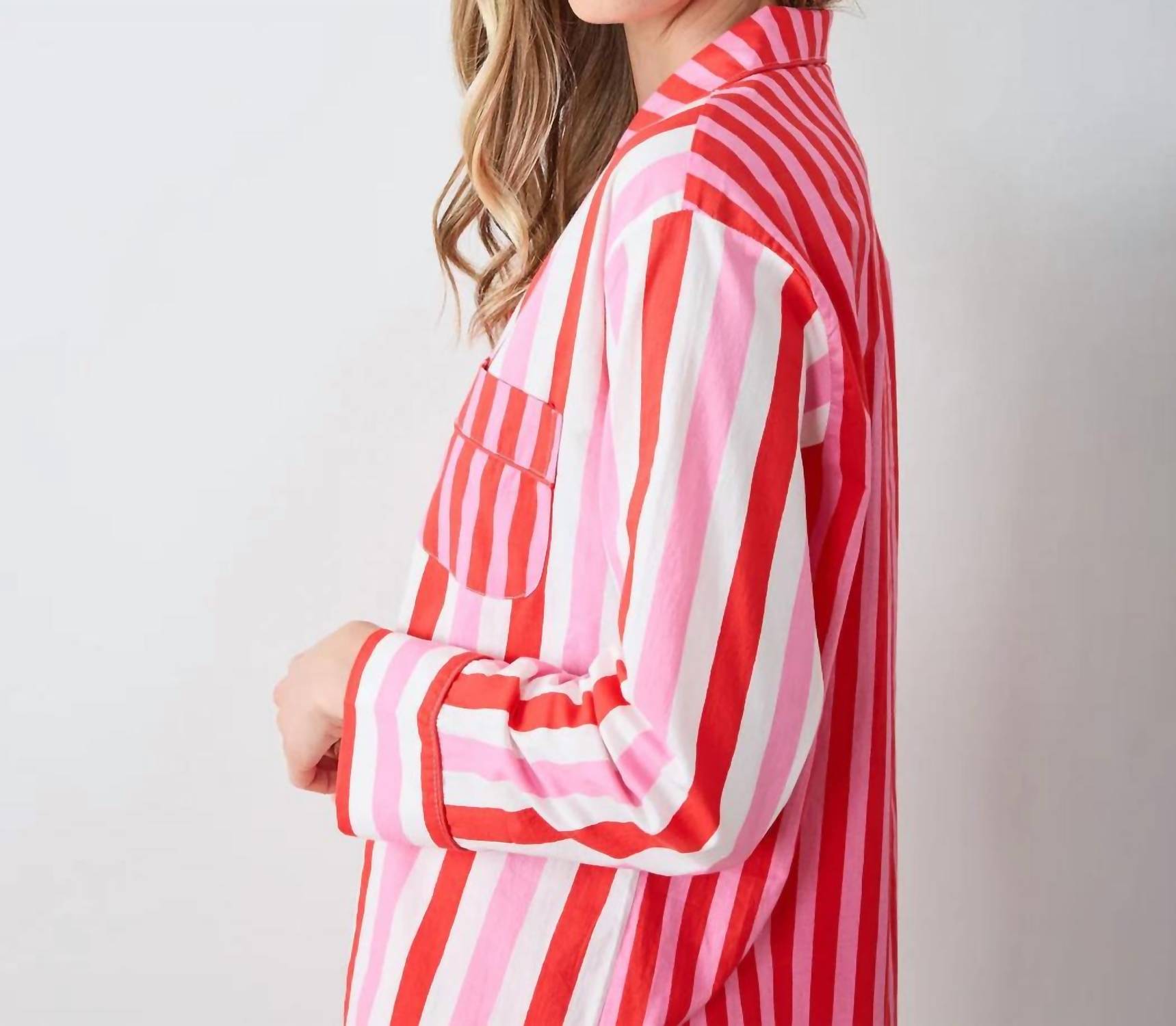 Printfresh Long Sleeve Top & Shorts Set in red - women's sleepwear - detail view