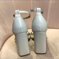 STEVE MADDEN Women's Tia Leather Block Heels in white - women's heels - detail view