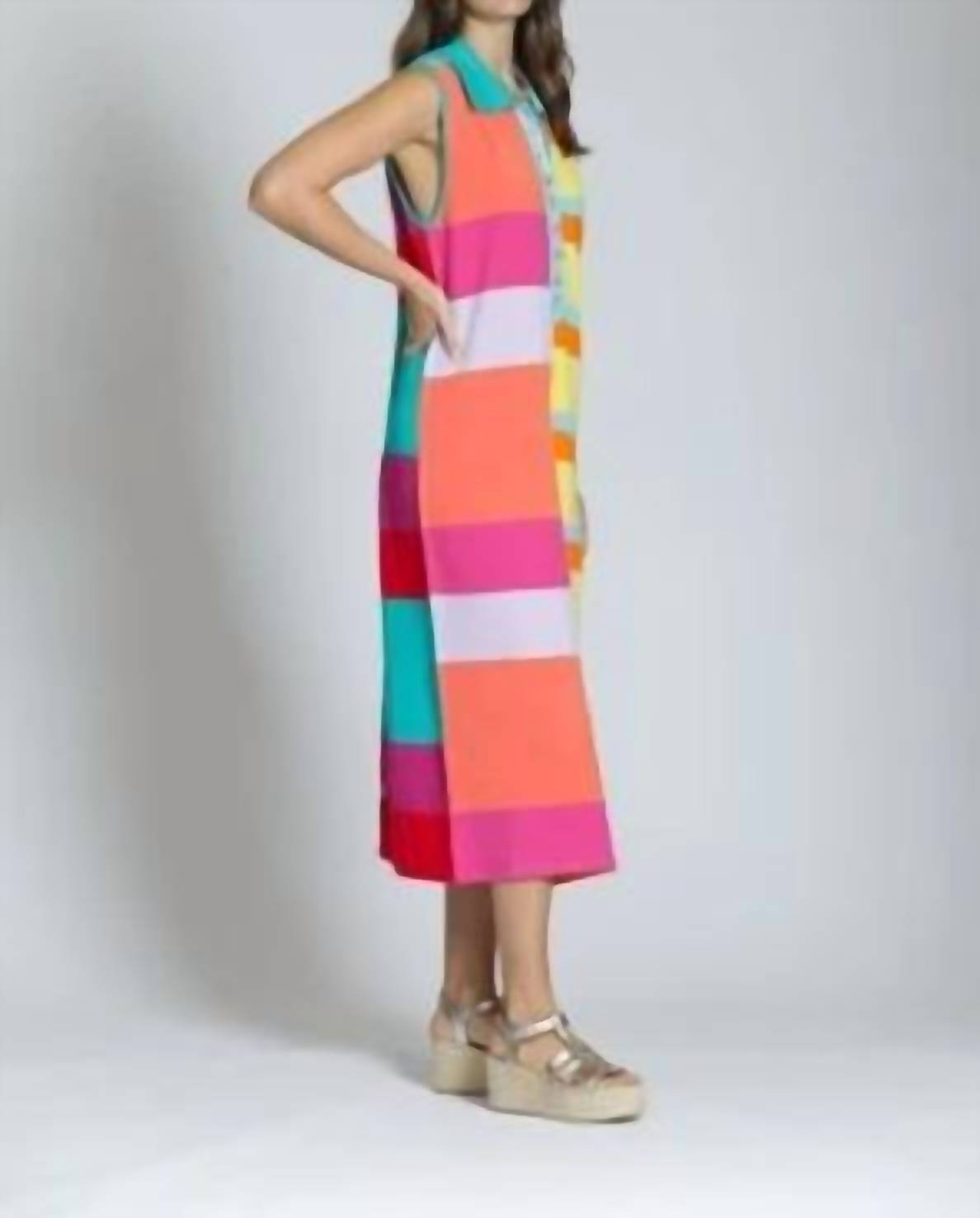 Apny - Women's Stripe Polo Knit Dress