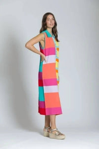 Apny - Women's Stripe Polo Knit Dress