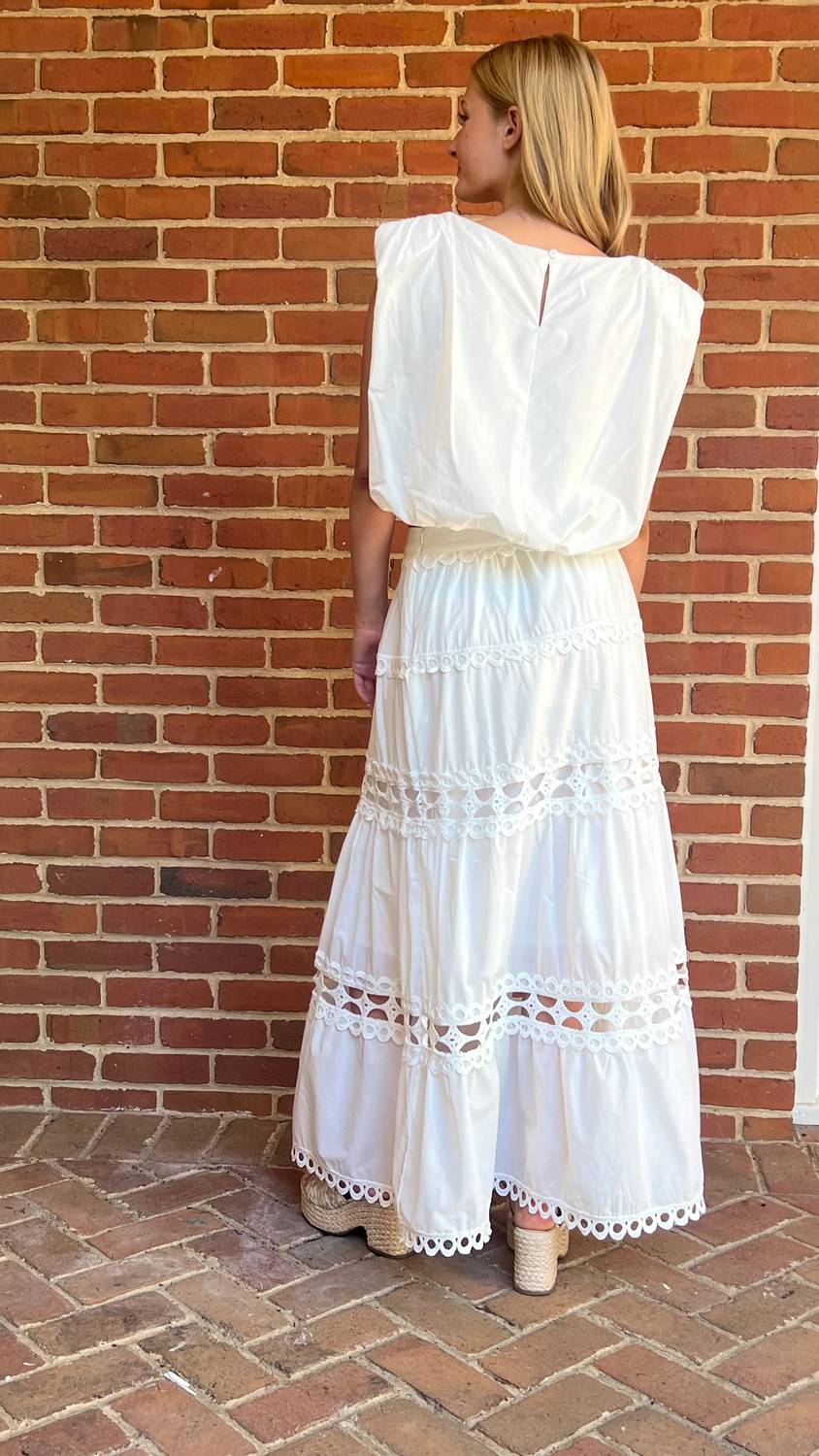 So Me - Sleeveless Bubble Top And Lace Trimmed Skirt Set