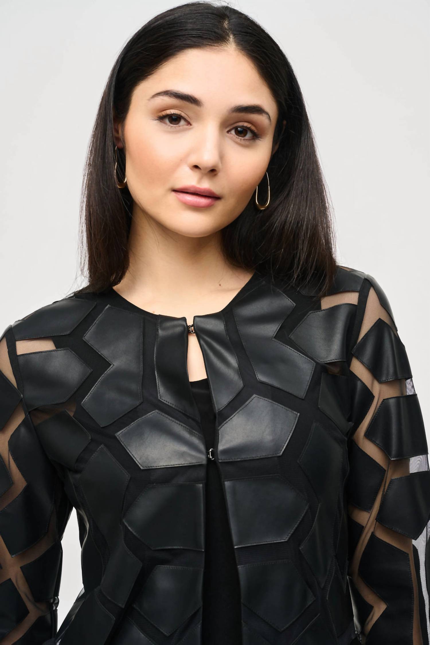 Joseph Ribkoff - Pleather Edge To Edge Long Sleeve Jacket