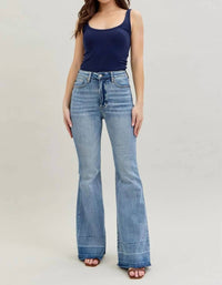 Judy Blue - High Waist Contrast Tummy Control Release Hem Flare Jeans