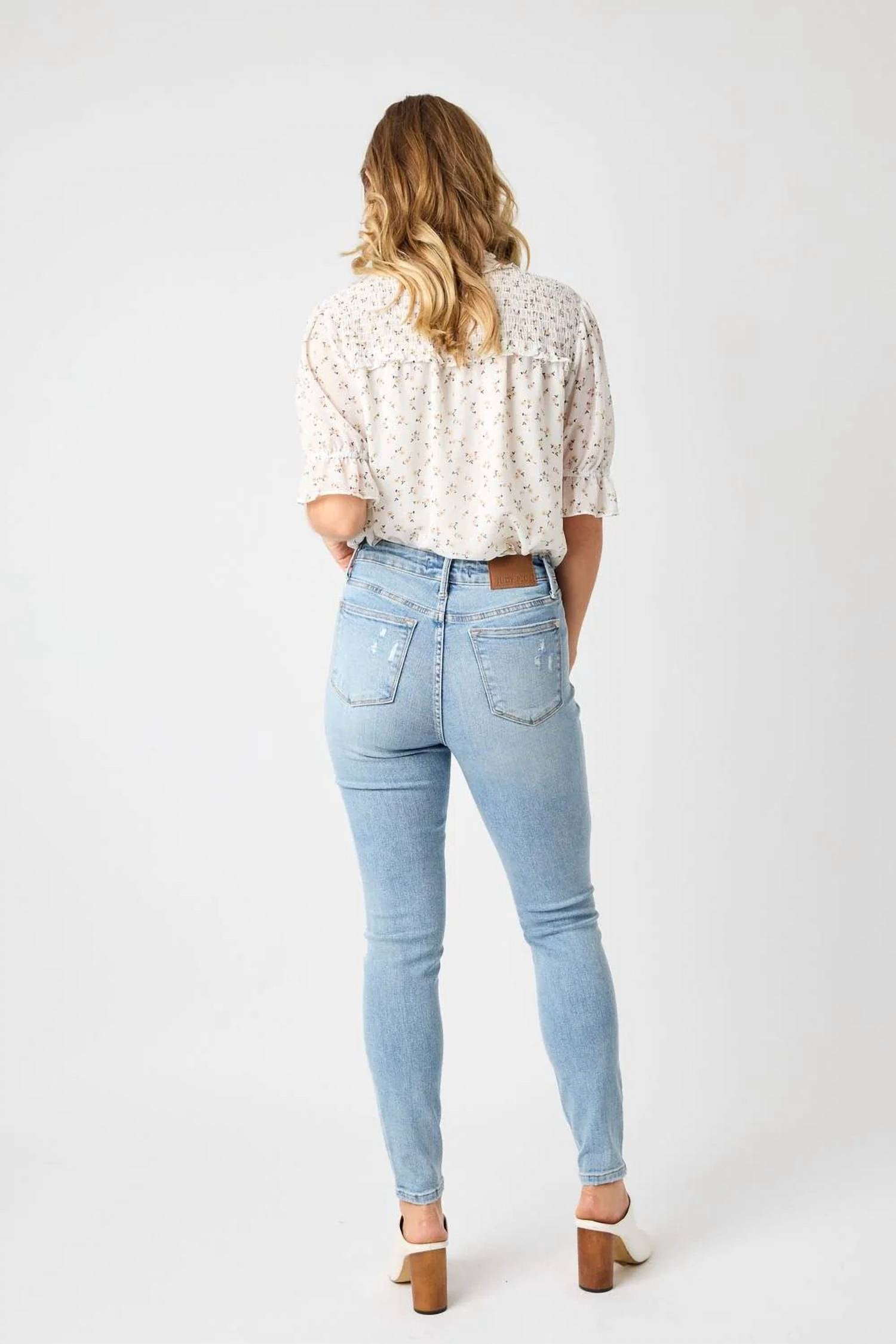 Judy Blue - Mid Rise Tummy Control Destroy Skinny Jeans