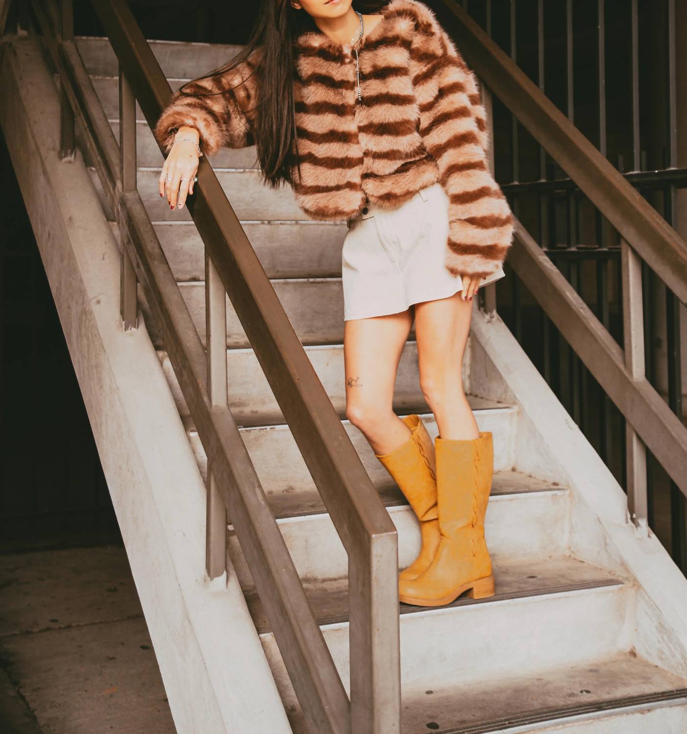 Le Lis - Faux-Fur Stripe Coat