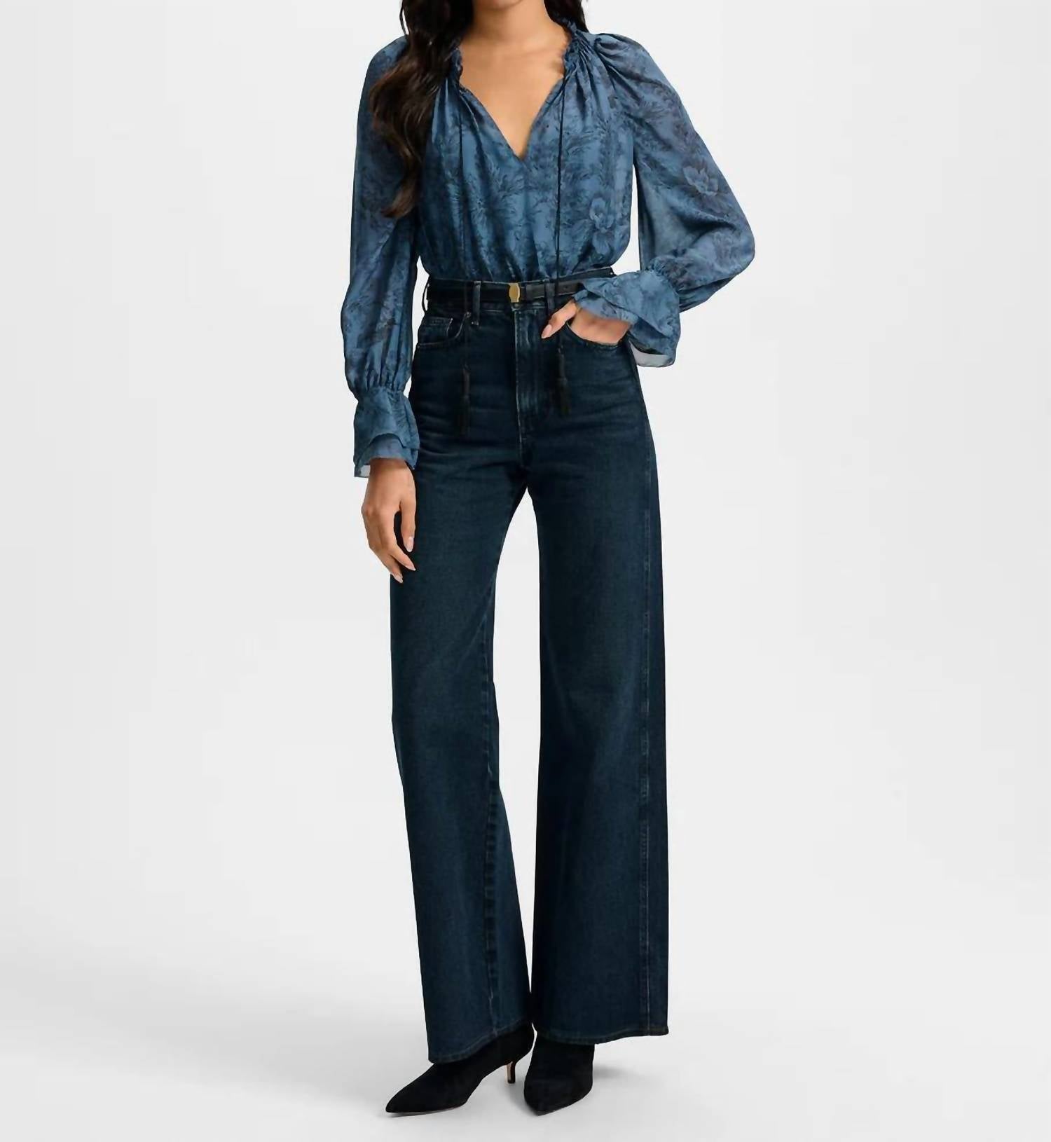 Veronica Beard Taylor High Rise Wide Leg Jean in dark midnight - women's jeans - alternate view