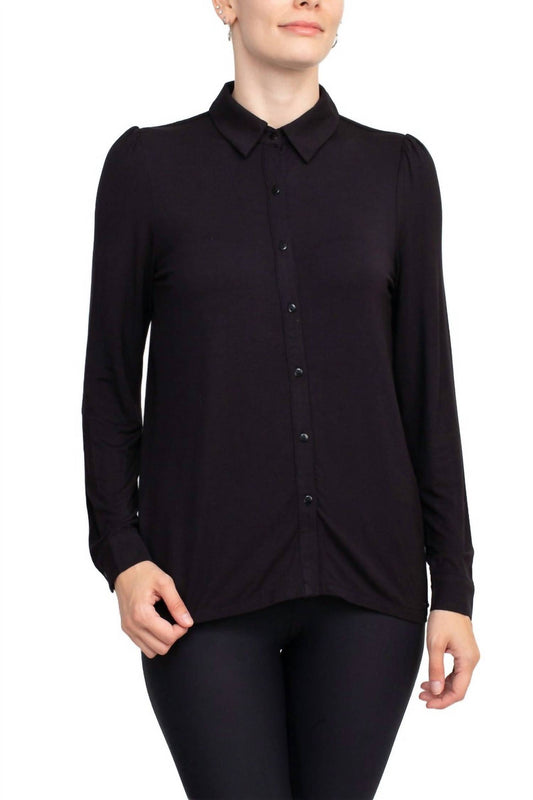 T Tahari - Collar Neck Cuff Button Detail Blouse