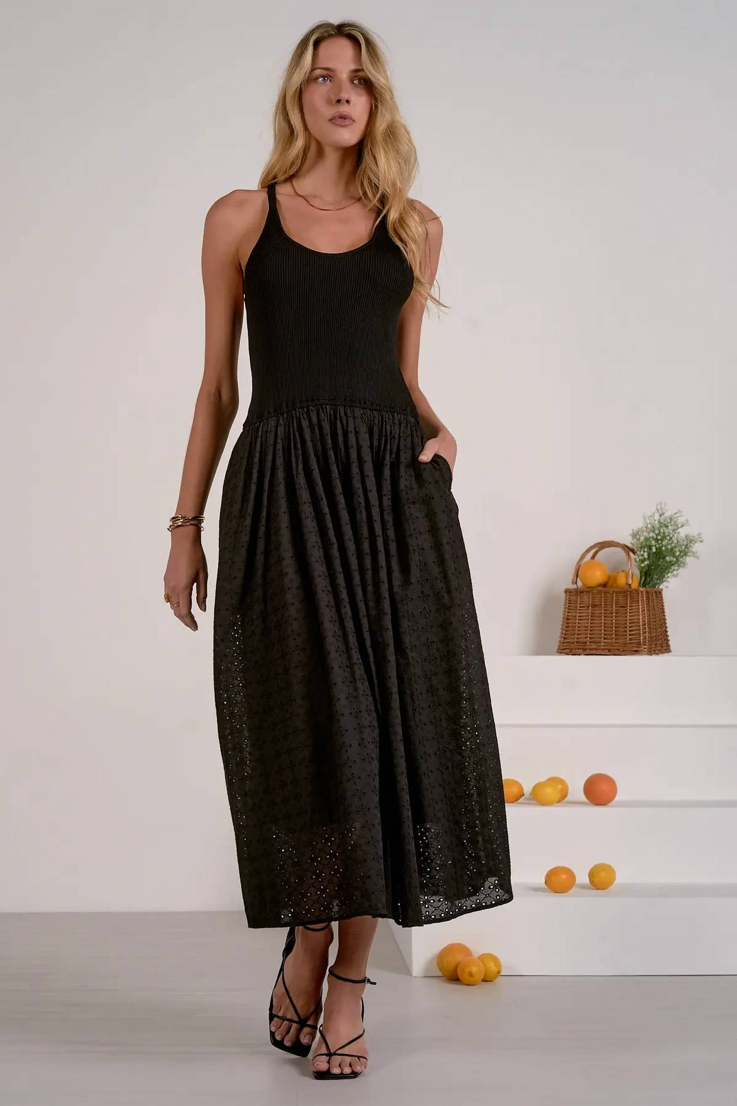 Elan - MIXED MEDIA MAXI DRESS
