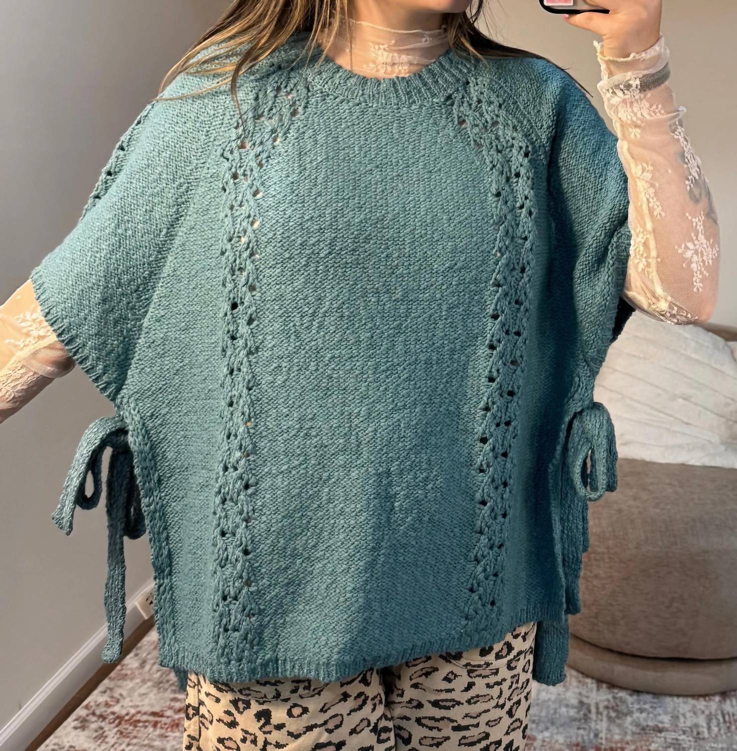 Easel - Cecilia Side Tie Sweater Poncho