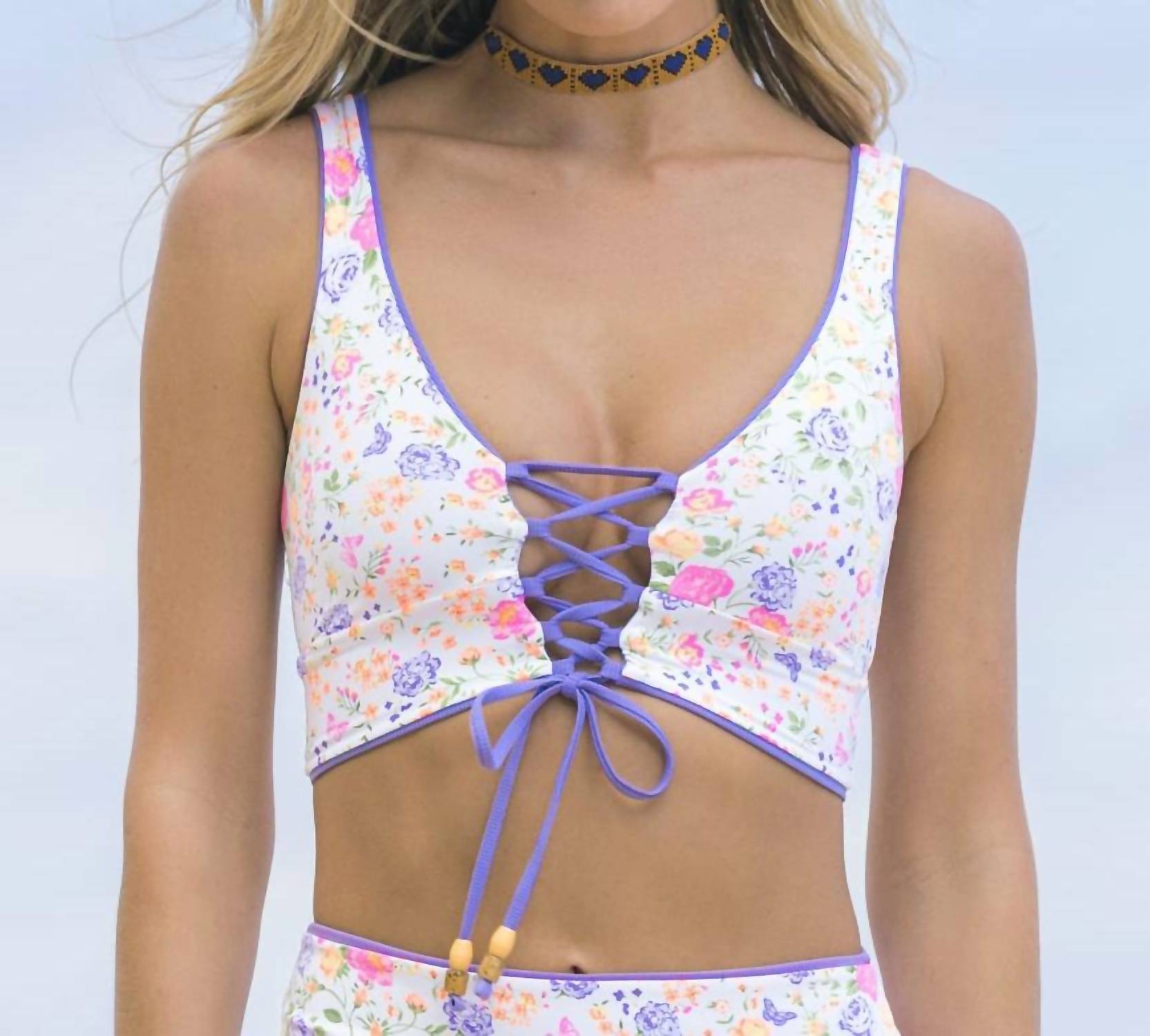 MAAJI Long Line Reversible Triangle Top in periwinkle paradise - women's swimwear - alternate view