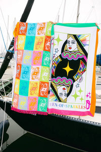 Queen Of Sparkles - Card Logo Fringe Beach Towel