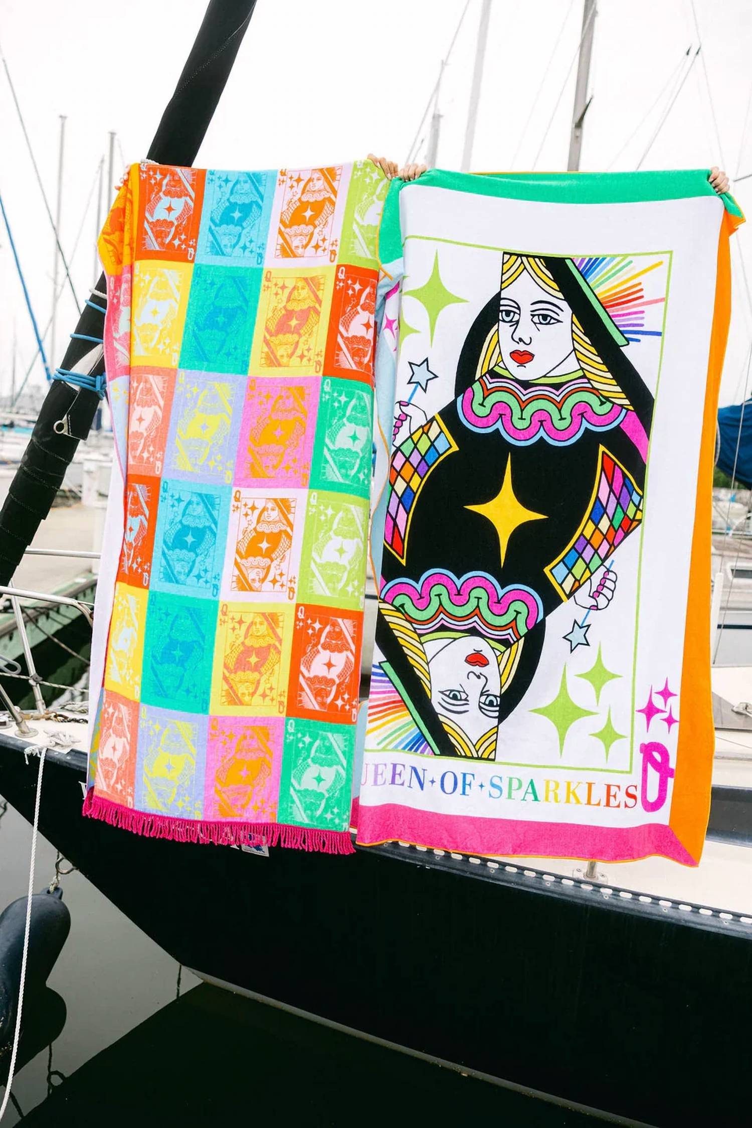 Queen Of Sparkles - Card Logo Fringe Beach Towel