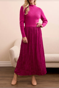 Tribal - Long Sleeve Twofer Maxi Dress With Lining