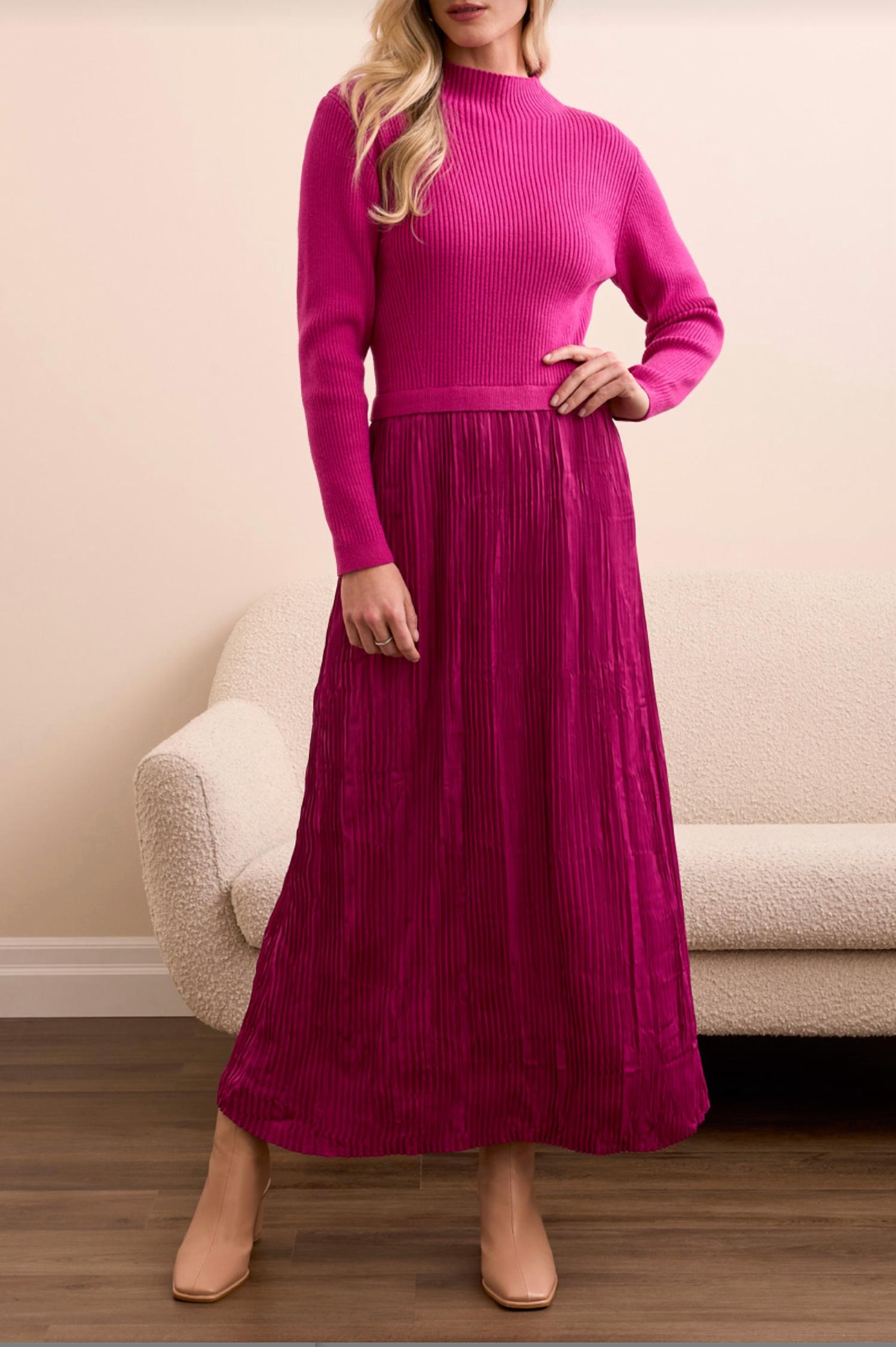 Tribal - Long Sleeve Twofer Maxi Dress With Lining