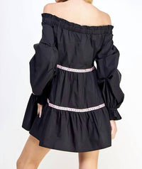 Strut & Bolt - Embroidered Trim Off The Shoulder Tiered Mini Dress
