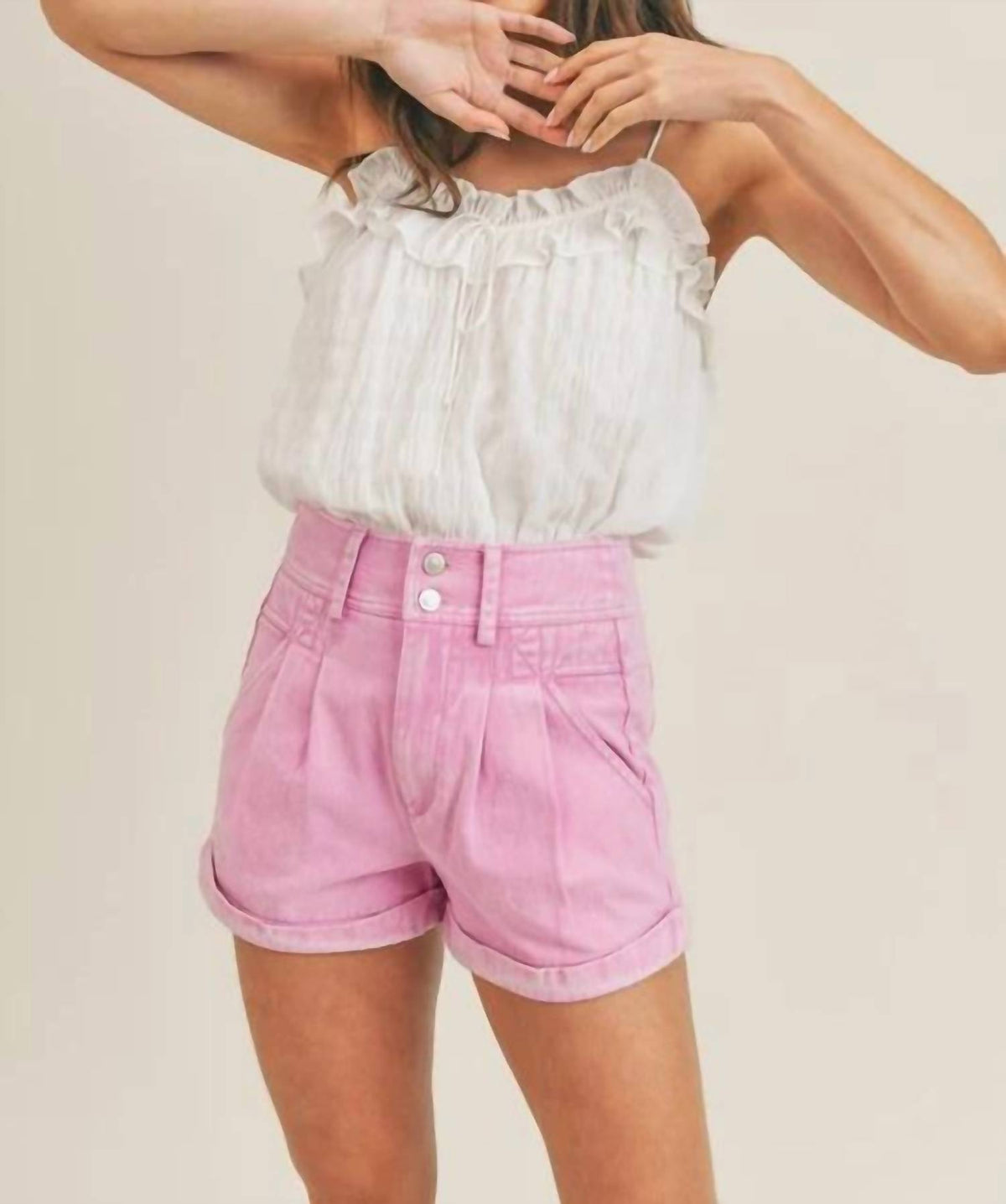 &Merci - High Rise Acid Wash Denim Shorts