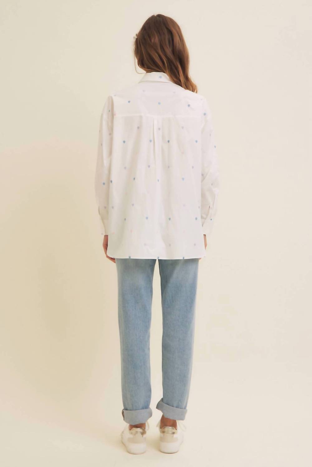 In February - Full Of Hearts Embroidery Button-down Shirt