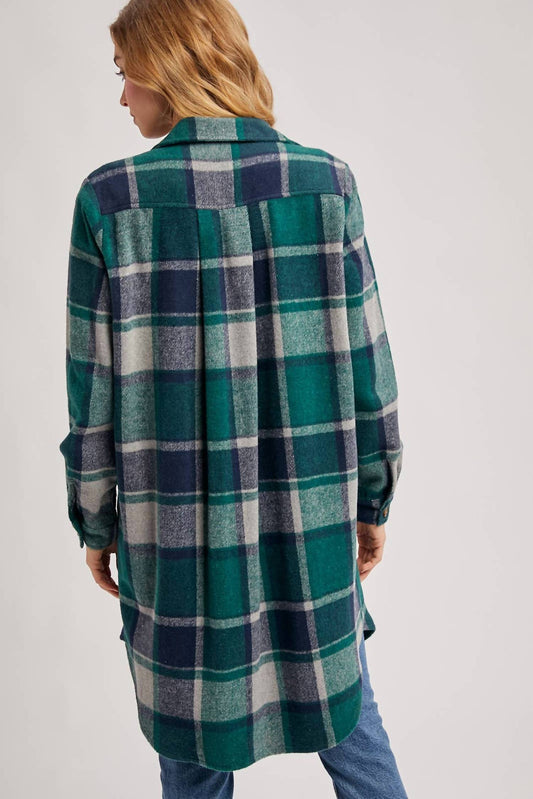 Bluivy - Women's Flannel Plaid Longline Shacket